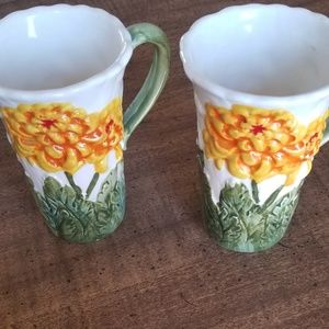 Vintage chocolate mugs or coffee mugs with chrysan